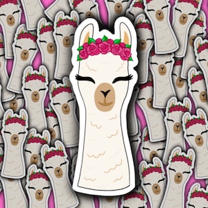 Llama with Flower Crown Vinyl Sticker | Stickers for Hydroflask | Laptop Stickers | Waterproof | Small Gifts for Her or Him | Llamas | Cute