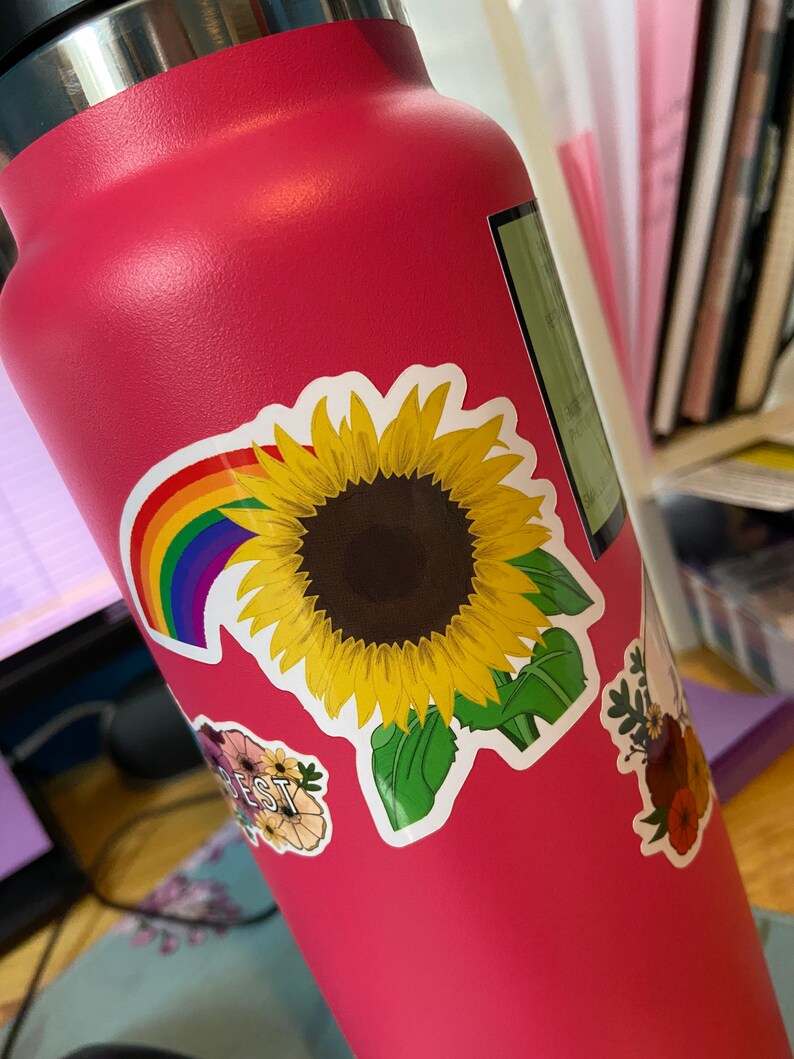 Sunflower Rainbow Vinyl Sticker | Weatherproof Laptop Decal - Etsy