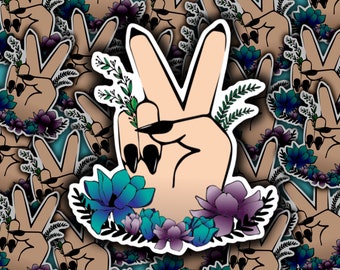 Floral Peace Sign Vinyl Sticker | Waterproof Laptop Decal