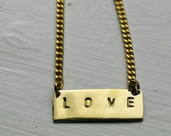Love Pendant, Brass Necklace, Love engraved brass necklace,