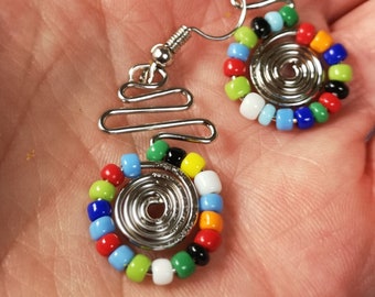 Multicolour Spiral Earrings, Handmade Kenyan Earrings, Multicolour Beaded Earrings, Recycled Earrings,