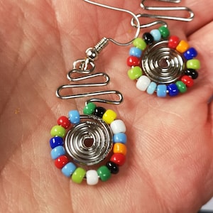 Multicolour Spiral Earrings, Handmade Kenyan Earrings, Multicolour Beaded Earrings, Recycled Earrings,