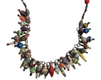 Paper Charm Necklace, recycled paper necklace, Ugandan paper bead necklace, Fair trade paper jewellery, ethical gifts for her, rolled paper