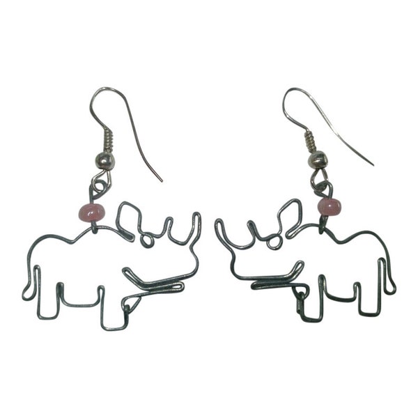 Boucles d'oreilles rhinocéros, bijoux rhinocéros, boucle d'oreille animal, bijoux animaux, boucles d'oreilles commerce équitable, boucle d'oreille kenyane faite à la main, bijoux africains,