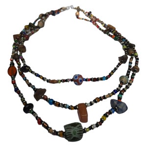 3 strand Beaded Necklace, Multicoloured Beaded Necklace, Long African Beaded Necklace, Long Necklace, Fun Jewellery, Easy on Necklace