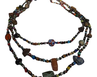 3 strand Beaded Necklace, Multicoloured Beaded Necklace, Long African Beaded Necklace, Long Necklace, Fun Jewellery, Easy on Necklace