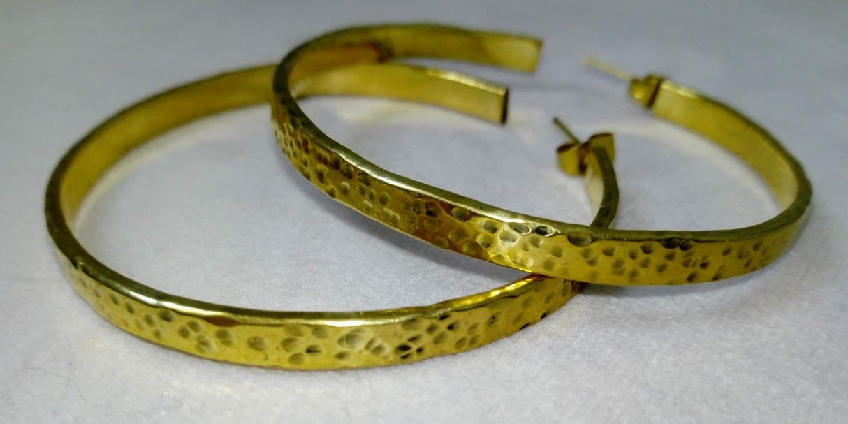 Hammered Brass Hoop Earrings, Hand made African brass earrings, Fair Trade Brass earrings, Ethical brass hoop earrings, Tribal hoop earrings