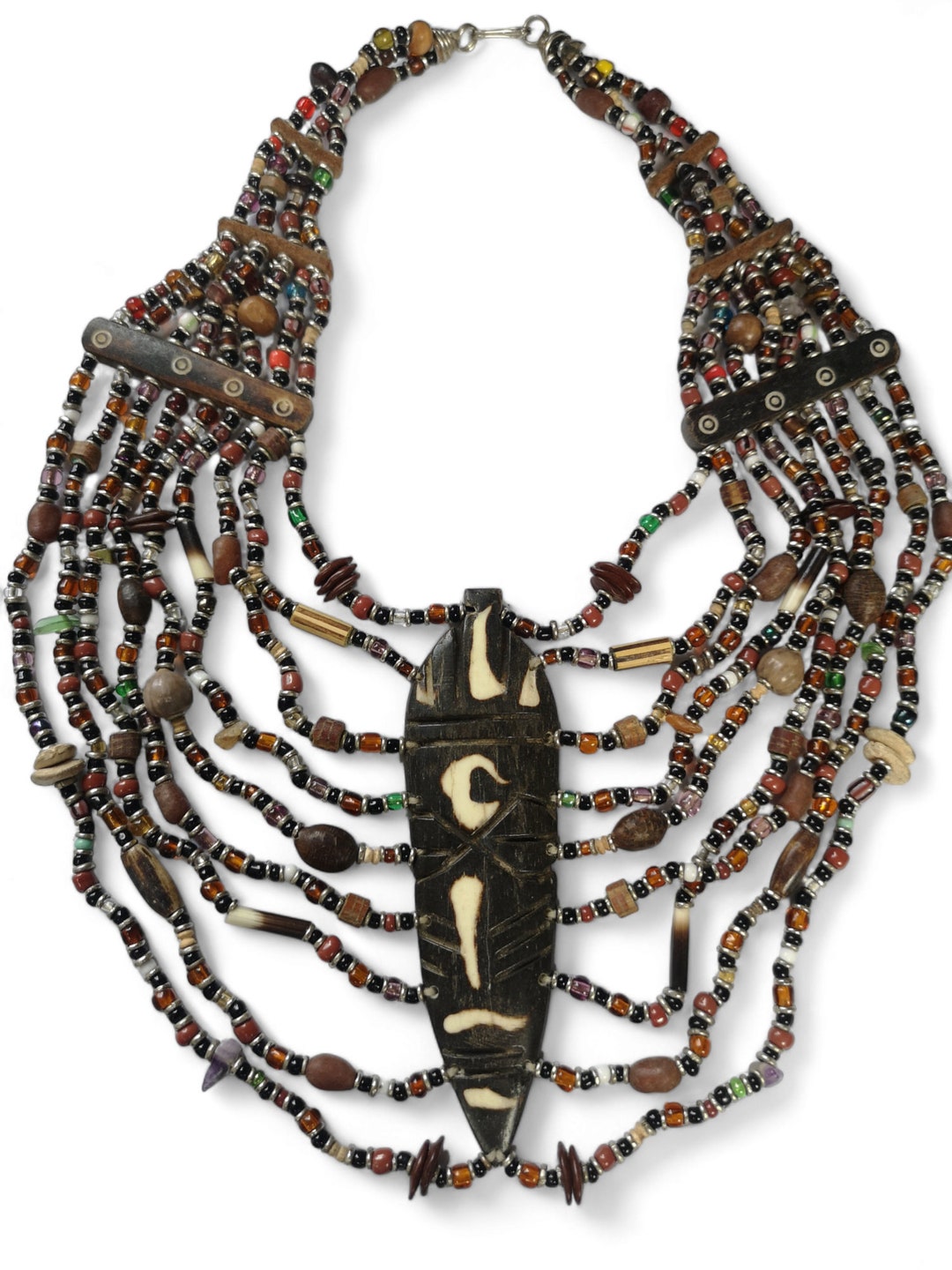 Kenyan African Multicolour statement necklace neck disk *** beaded main image 1