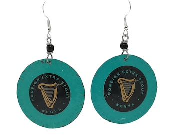 Pendiente redondo Guinness, pendiente Guinness de comercio justo, pendiente Guinness de edición limitada, joyas Guinness, pendientes Guinness, regalos Guinnes