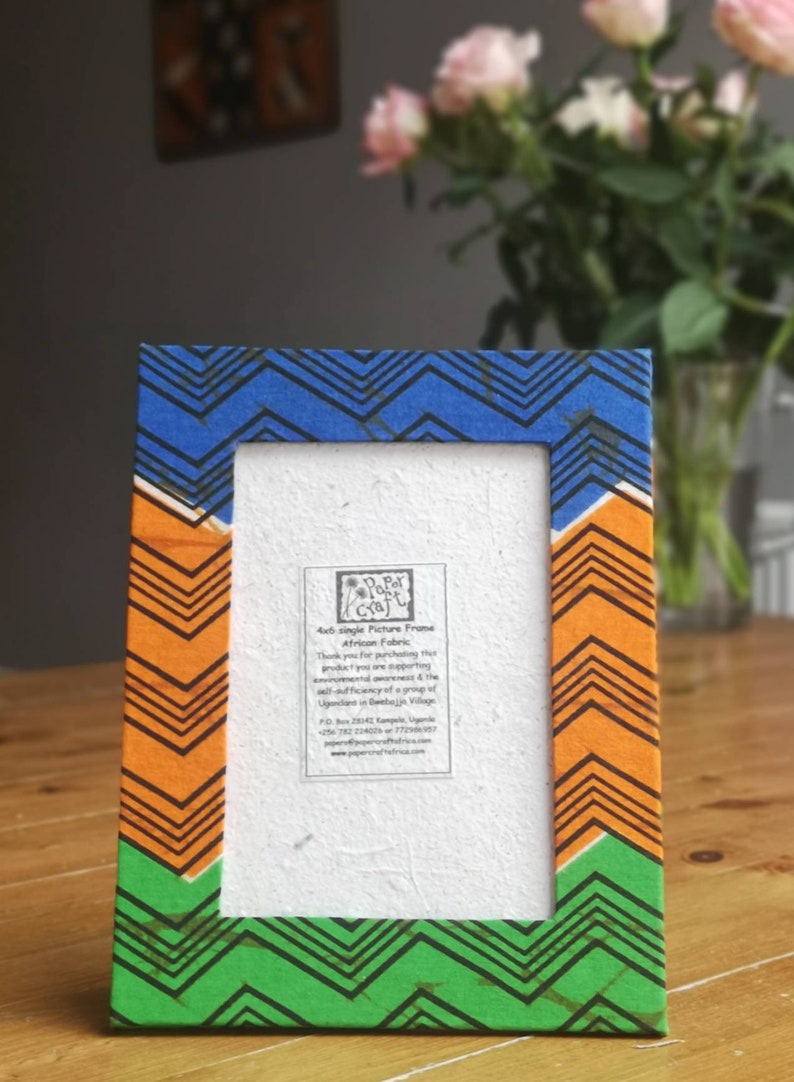 African Fabric Picture Frame, Fair Trade Photo Frame, African Photo Frame, Fair Trade Picture Frame, African Cloth Frame, Recycled Frame Stripes blue