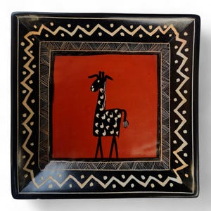 Middelgrote vierkante schaal van 6" diameter, handgesneden speksteen, giraffenschaal, giraffenschaal, speksteenschaal, Afrikaanse decoratie, giraf trinketschaal