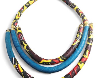 3 strand Fabric Necklace, African Fabric Necklace, African Cloth Necklace, Fun Jewellery, Colourful Fabric Necklace, Statement Necklace