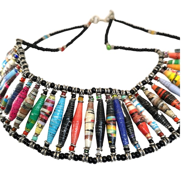 Recycled Paper Collar Necklace, Recycled Paper Choker, Recycled Paper Necklace, Multi colour choker
