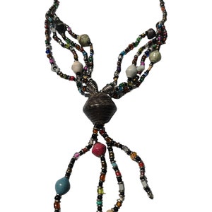 Tie style Beaded Necklace, Multicoloured Beaded Necklace, Long African Beaded Necklace, Long Necklace, Fun Jewellery, Easy on Necklace