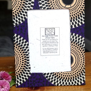 African Fabric Picture Frame, Fair Trade Photo Frame, African Photo Frame, Fair Trade Picture Frame, African Cloth Frame, Recycled Frame Purple and peach