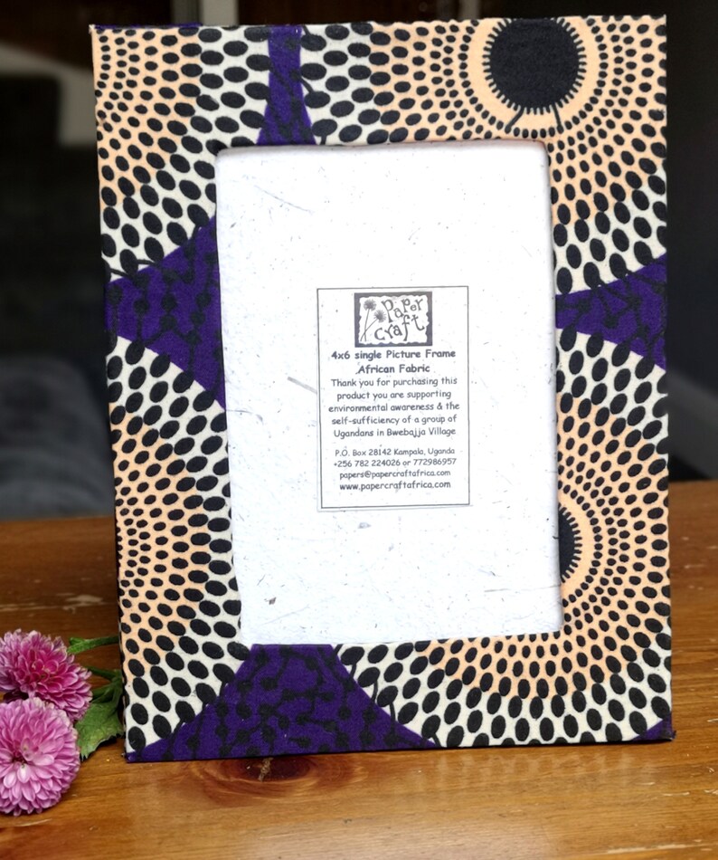 African Fabric Picture Frame, Fair Trade Photo Frame, African Photo Frame, Fair Trade Picture Frame, African Cloth Frame, Recycled Frame Purple and peach