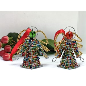 Pair of Hand Beaded Angels, Fair Trade Angel, Christmas Angel Decoration, Ethical Angel decoration, Ethical Christmas Decoration, Gaurdian