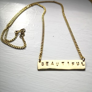 Engraved brass necklace, BEUATIFUL Necklace, Positive Affirmation Necklace, Brass Necklace