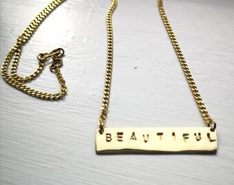 Engraved Brass Bar Necklace, Positive Affirmation Jewelry, Positive Affirmation Jewellery, Handmade in Kenya
