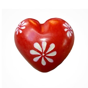 Red flower soapstone heart, Fairtrade soapstone heart, Flower engraved heart, red heart, heart ornament, fairtrade heart ornament