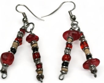 Red Beaded Drop Earring, Red Dangle Earring, Red Bead Earring, Red Earrings, Handmade Earrings, Red African Earrings