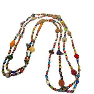 Extra Long Beaded Necklace, Multicoloured Beaded Necklace, Long African Beaded Necklace, Long Necklace, Fun Jewellery, Easy on Necklace zdjęcie 2