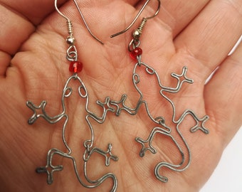 Pendientes Gecko, Pendientes Gecko Lindos, Pendientes Lagarto, Pendientes Gecko De Alambre Reciclado, Pendientes Divertidos, Pendientes Ecológicos, Pendientes Animales