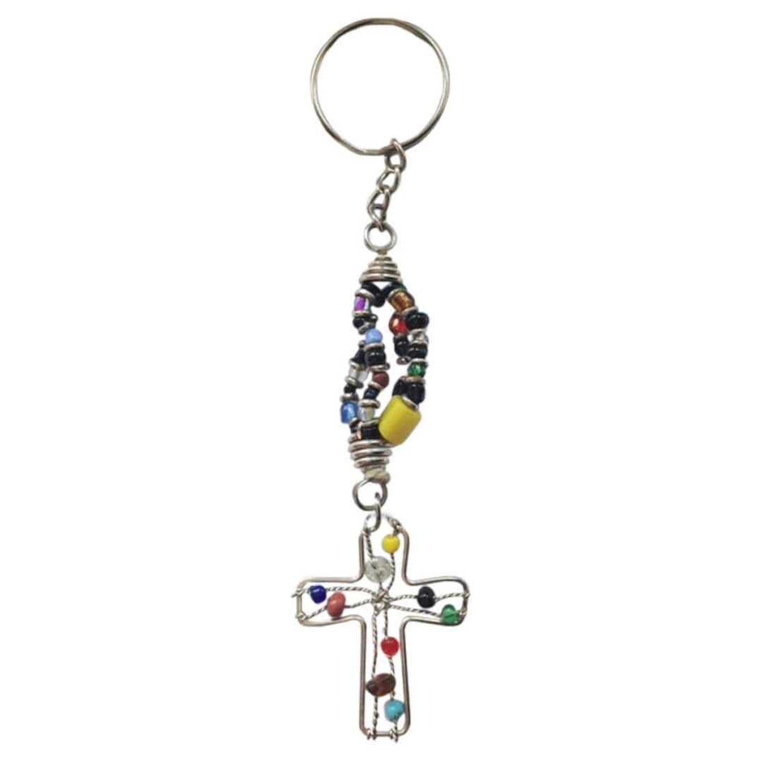 Cross Keyring, Cross Key Ring, Beaded Cross Keyring, Fair Trade Cross ...
