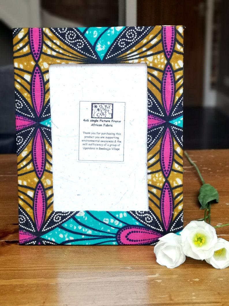 African Fabric Picture Frame, Fair Trade Photo Frame, African Photo Frame, Fair Trade Picture Frame, African Cloth Frame, Recycled Frame Zuri pink