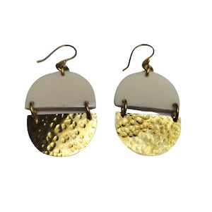 Brass and bone Kenyan earrings, Handmade earrings, Fair trade bone earrings, brass earrings, African earrings, Semi circle white earrings