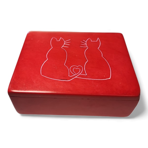 Boîte à bibelots pour chat, boîte pour chat en stéatite peinte à la main, boîte à bijoux pour chat, boîte en stéatite pour chat du commerce équitable, cadeau pour chat, cadeau d'amant de chat, boîte en stéatite