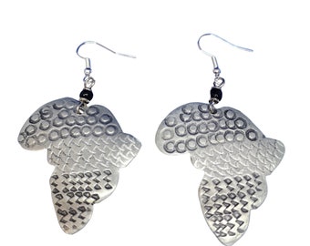 Map of Africa aluminium earrings, Map of Africa Fair Trade Earring, Recycled Earrings, Recycled Africa Earrings,  Silver Africa earring