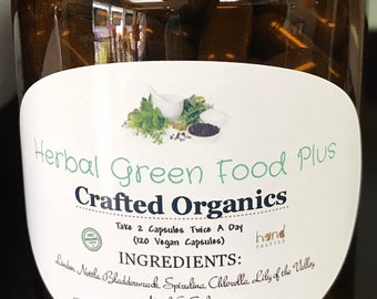 Herbal Green Food Plus Capsules - Organic Superfood Vegan Supplement - 60ct or 120ct