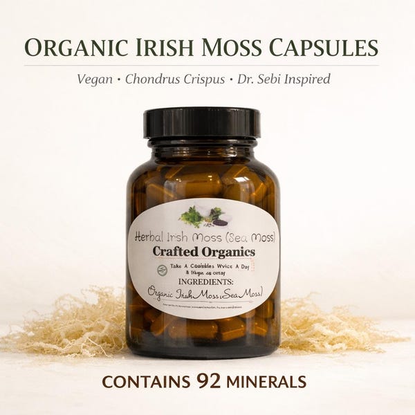 Cápsulas de musgo irlandés orgánico – Vegano *Chondrus Crispus* / Inspirado en el Dr. Sebi