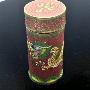 Vintage Enamel Cloisonné Tobacco Snuff Box ~ Dragon Ethnic Design