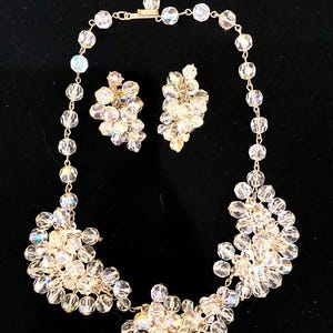 Vintage Aurora Borealis Crystal Demi~ Necklace and Earrings~Unsigned Designer Unique Design