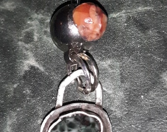 Thomsonite and Isle Royale Greenstone belly bar in surgical steel and sterling silver x 2