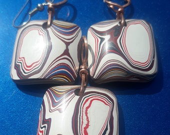 Fordite necklace pendant and earrings set