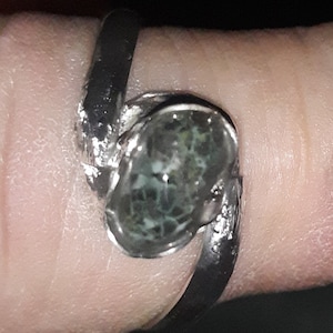 One Isle Royale Greenstone size 9 1/4 and one Minnesota Thomsonite size 9 3/4 finger  rings set in sterling silver