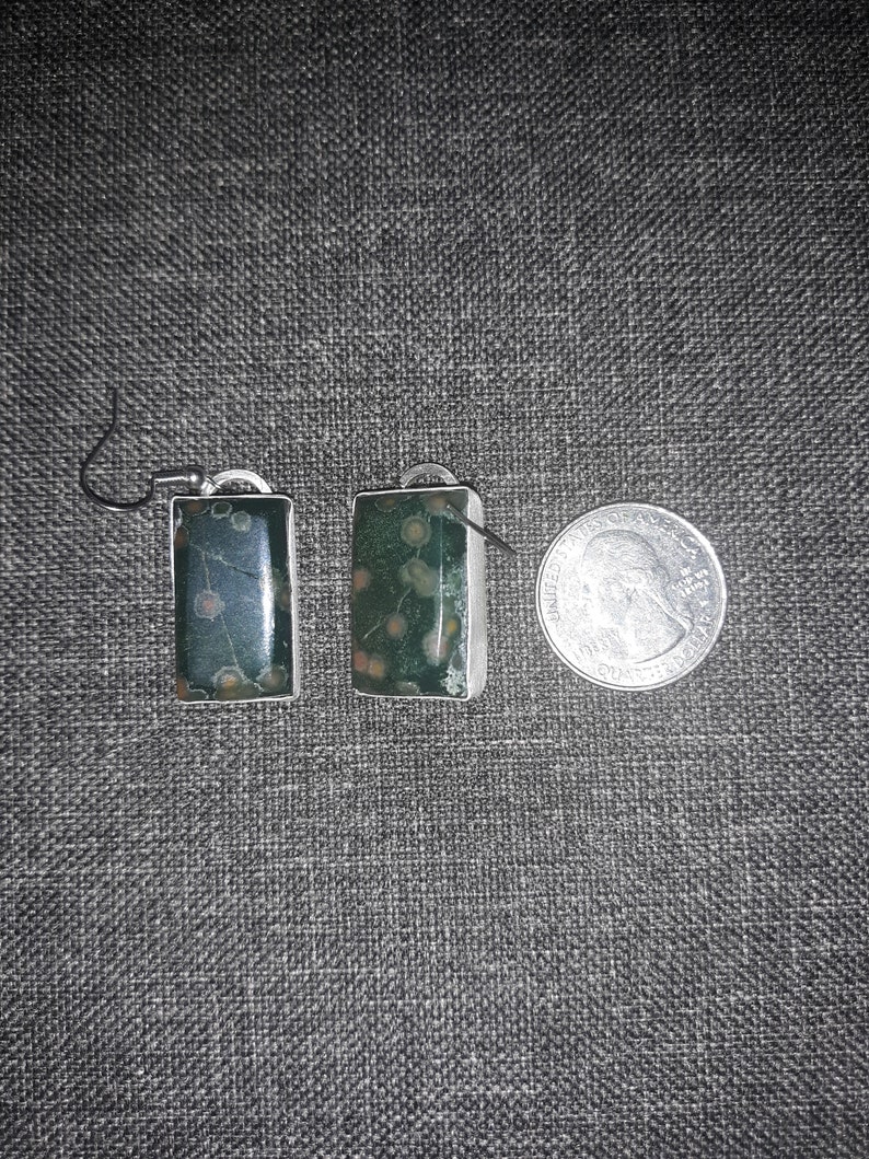 Bloodstone var. Orbicular Heliotrope set in fine silver earrings image 5