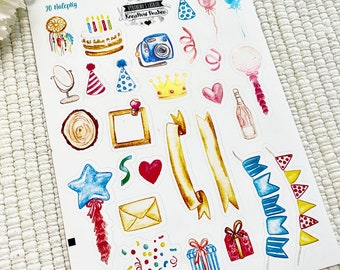 Sticker Sheet Let's Party! 2nd edition | paper sticker sheet, cute stickers, planner stickers, bullet journal stickers, party sticker sheet