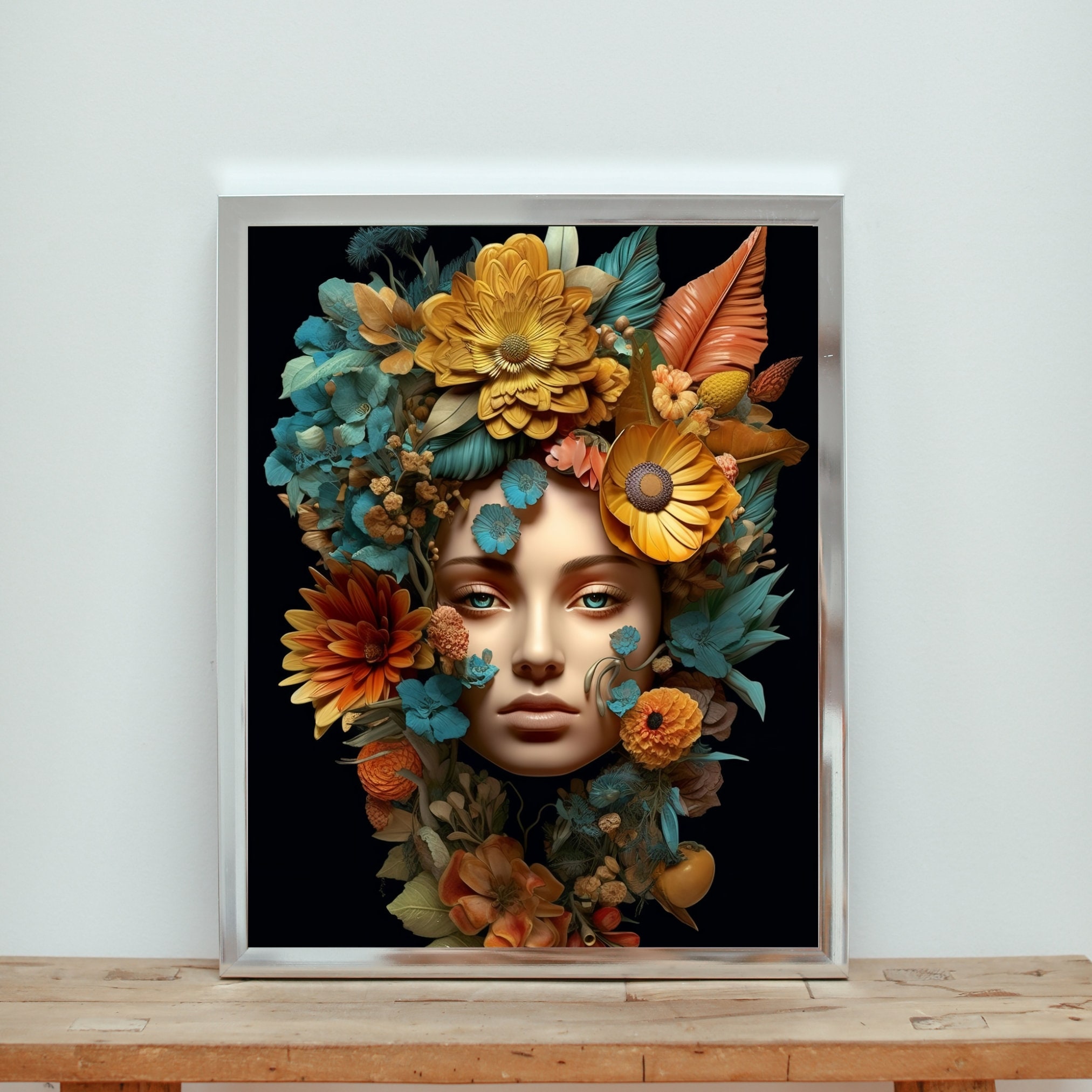 Flowerclava Woman, AI Art, Wall Art, AI Generated Art, Digital Art Print, Digital Download