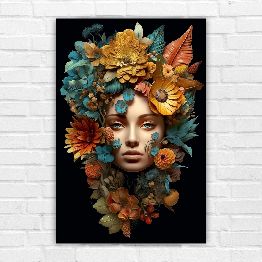 Flowerclava Woman, AI Art, Wall Art, AI Generated Art, Digital Art Print, Digital Download