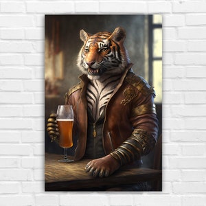 Tiger with Beer Digital Print, AI Art, Wall Art, AI Wall Art, AI Generated Art, Digital Art Print, Digital Download, Home Decor, Printable