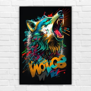 Graffiti Wolf Digital Print, Home Decor, Digital Art Print, Wall Art, AI Generated, AI Art, Digital Download, Printable AI Art