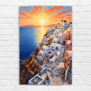 Oil Painting of Sunset in Oia, AI Art, Wall Art, AI Wall Art, AI Generated Art, Digital Art Print, Digital Download, Home Decor, Printable