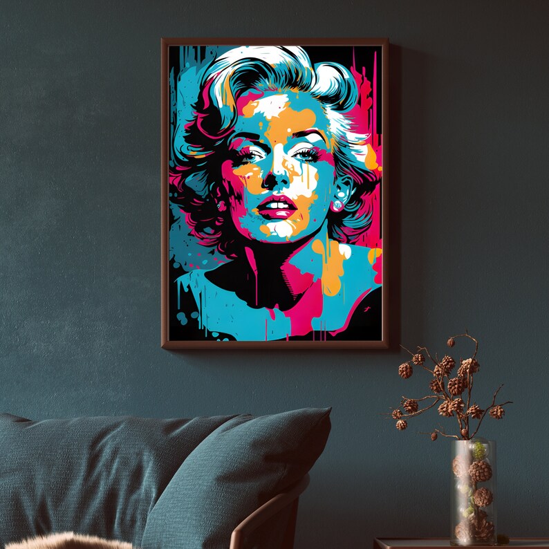 Pop Art Inspired Marilyn Monroe, Digital Art Print, Wall Art, AI