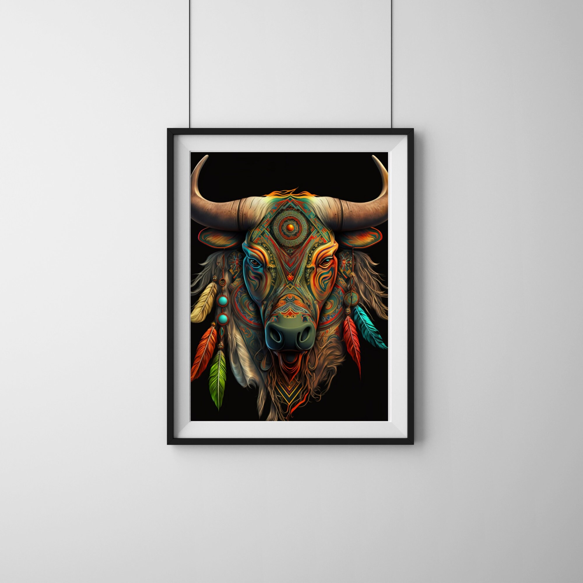 Native American Bull Head, AI Art, Wall Art, AI Generated Art, Digital ...