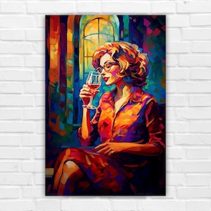 Psychedelic Woman with Wine, AI Art, Wall Art, AI Generated Art, Digital Art Print, Digital Download, Digital Art, Printable AI Art