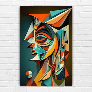 Pablo Picasso geïnspireerde abstracte kunstprint, digitale kunstprint, kunst aan de muur, AI gegenereerd, AI kunst, digitale download, decor van het huis, afdrukbare AI kunst